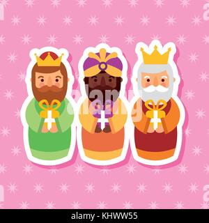 Feliz dia de los Reyes trois rois magiques apporter présente à Jésus Illustration de Vecteur