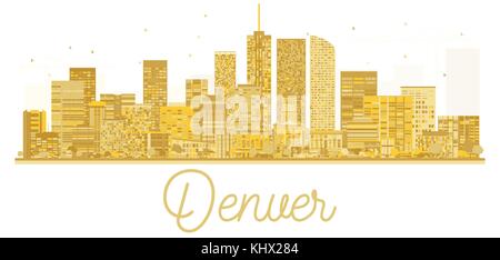 Denver USA City skyline silhouette d'or. Vector illustration. Concept de voyages d'affaires. La ville de Denver avec repères. Illustration de Vecteur