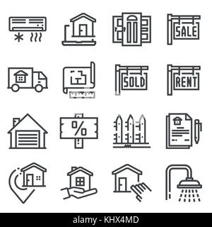 Ensemble simple de ligne vectorielle en matière d'immobilier d'icônes. Illustration de Vecteur