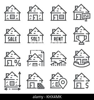 Ensemble simple de ligne vectorielle en matière d'immobilier d'icônes. Illustration de Vecteur