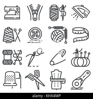 Simple jeu d'icônes de ligne vecteur connexes couture. machine à coudre, ruban à mesurer, de la laine Illustration de Vecteur