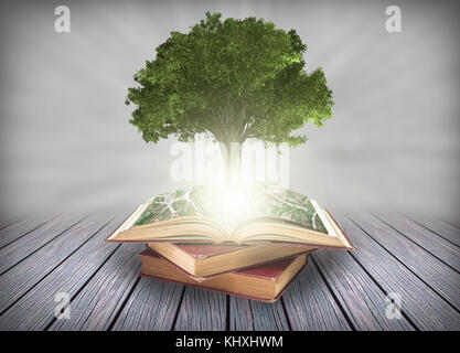 Arbre qui pousse à partir de l'ancien livres, l'éducation et la connaissance concept Banque D'Images