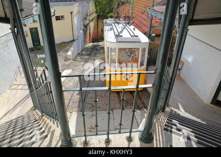 Lisbonne, Portugal - 4 novembre, 2017 : le funiculaire elevador da Lavra dans Quartier Bairro Alto Banque D'Images