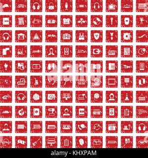 100 icons set casque rouge grunge Illustration de Vecteur