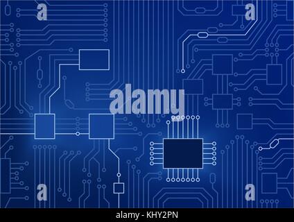 Bleu foncé vector illustration of circuit board / cpu close up comme concept pour la transformation numérique. Illustration de Vecteur