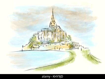 Mont saint Michel abstract illustration sur fond multicolore Illustration de Vecteur