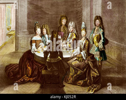 Antoine Trouvain - Deuxième prix du Versailles Appartements : maréchal duc de Vendôme cartes à jouer avec le Grand Dauphin et les membres de la famille royale française. 17e siècle Banque D'Images