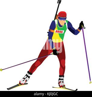 Coureur de biathlon silhouette. vector illustration Illustration de Vecteur