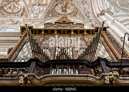 Vue de dessous d'un orgue depuis la cathédrale de Cordoue (Andalousie, Espagne). Banque D'Images