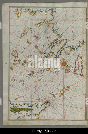 La carte de Piri Reis - les îles de la mer Égée dont Chios, cos, Rhodes et la Crète - Walters W658101A - Page complète Banque D'Images