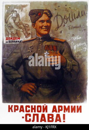 Affiche de propagande russe soviétique par Leonid Golovanov. 'L'Armée Rouge, la gloire !". 1945 Banque D'Images