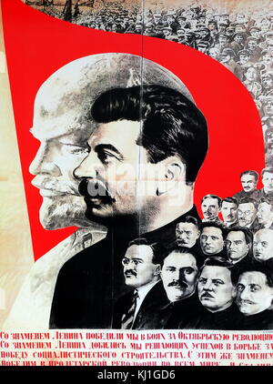 "Sous la bannière de Lénine, affiche de propagande russe soviétique par Gustav, Klogis (1895-1938). Créé par : 1933 Banque D'Images