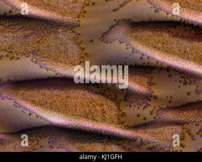 La fin de l'hiver dans l'hémisphère sud de Mars montrant les dunes de sable couvertes de givre. image a été prise le 27 mars 2016, par l'expérience scientifique d'imagerie haute résolution (HI) montée sur l'appareil photo Mars Reconnaissance Orbiter de la NASA. Banque D'Images