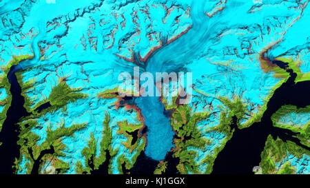 Retrait de l'Alaska Glacier Columbia ; image satellite montre l'état de la fonte des glaciers en 2008 Banque D'Images