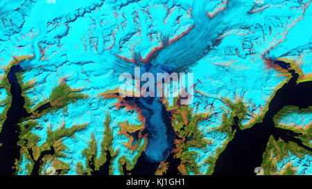 Retrait de l'Alaska Glacier Columbia ; image satellite montre l'état de la fonte des glaciers en 2011 Banque D'Images