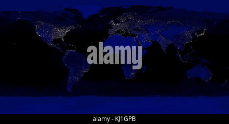 Image true-color détaillées de l'ensemble de la terre pendant la nuit. En utilisant une collection d'observations par satellite, les scientifiques et les visualiseurs cousues ensemble mois d'observations de la surface terrestre, les océans, la glace de mer, et les nuages dans une mosaïque de true-color chaque kilomètre carré (.386 km2) de notre planète. Ces images sont librement disponibles pour les éducateurs, les scientifiques, les musées et le public. Une grande partie de l'information contenue dans cette image provient d'un seul dispositif de télédétection de la NASA-spectromètre imageur à résolution moyenne (MODIS, ou. Banque D'Images
