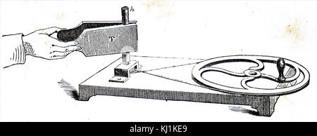 Gravure illustrant une expérience conçue par John Tyndall pour produire de la chaleur par friction. John Tyndall (1820-1893), un physicien irlandais. En date du 19e siècle Banque D'Images