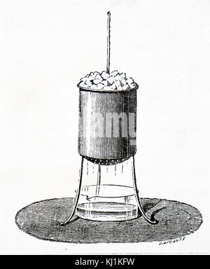 Gravure représentant un étalonnage d'un thermomètre à mercure à point d'ébullition de l'eau à la pression atmosphérique normale. En date du 19e siècle Banque D'Images