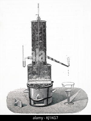 Gravure représentant un étalonnage d'un thermomètre à mercure à point d'ébullition de l'eau à la pression atmosphérique normale. En date du 19e siècle Banque D'Images