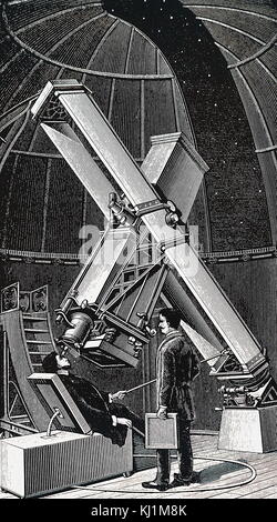 Gravure représentant le télescope photographique au sein de l'Observatoire de Paris. En date du 19e siècle Banque D'Images