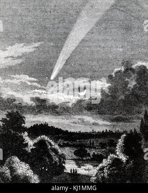 Gravure illustrant la grande comète de 1843. En date du 19e siècle Banque D'Images
