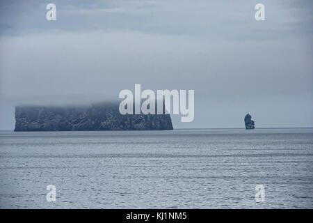 Unbewohnte isländische Drangey ist eine Insel, die in der Mitte des Fjordes gelegen.Papageitaucher Skagafjörður.Küstenlandschaft auf der Trollaska Banque D'Images