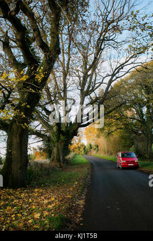 Automne route voyage dans un camping-car volkswagen t4 Banque D'Images