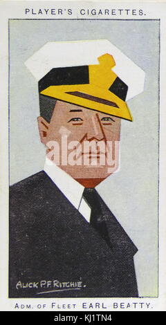 Le lecteur de carte cigarette représentant l'amiral de la flotte David Richard Beatty (1871 - 1936), officier de la Royal Navy. Après avoir servi dans la guerre mahdistes et ensuite la réponse à la révolte des Boxers, il commande le 1er Escadron de croiseurs à la bataille du Jutland en 1916 Banque D'Images