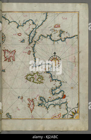 La carte de Piri Reis - la mer de Marmara et les îles de la mer Égée orientale de Semendrek à Chios - Walters W65862B - Page complète Banque D'Images