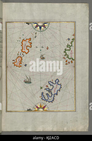 La carte de Piri Reis - plusieurs îles de la mer Égée orientale y compris - Leros - Patmos et Walters W65881B - Page complète Banque D'Images