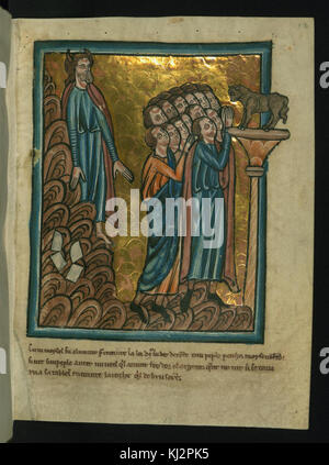 William de Brailes - Les Israélites adorer le veau d'or et Moïse casse les tablettes (Exode 32 -1-19) - Walters W10613R - Page complète Banque D'Images