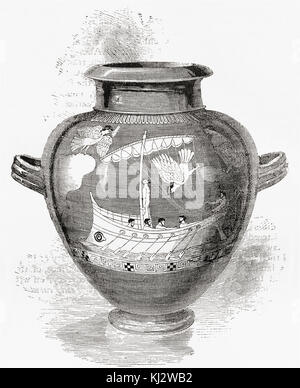 Étrusque Art.. Vase antique représentant l'histoire d'Ulysse et des sirènes. Extrait de l'Histoire illustrée du monde de Ward and Lock, publié vers 1882. Banque D'Images