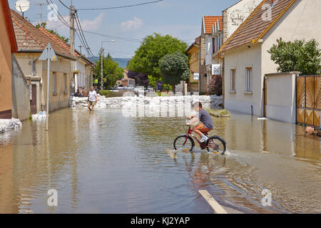 NAGYMAROS (Hongrie) - juin 9, 2013 : l'eau dans les rues de Nagymaros au cours de l'inondation à battre le record sur le Danube en 2013 Banque D'Images