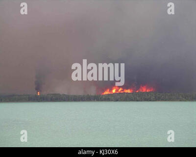 Cette image représente un ciel obscurci par la fumée d'un feu de forêt. La fumée, causée par le feu, crée une condition environnementale dramatique et dangereuse, affectant la qualité de l'air et la visibilité dans la région. Banque D'Images