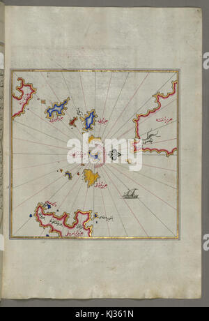 La carte de Piri Reis - petites îles dans la région de Naxos et Amorgos, au sud-est de la Mer Egée - Walters W658109B - Page complète Banque D'Images