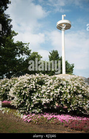 Les pétunias et myrtes Crape bloom près du mât du Maine dans le Cimetière National d'Arlington Memorial (29255673652) Banque D'Images