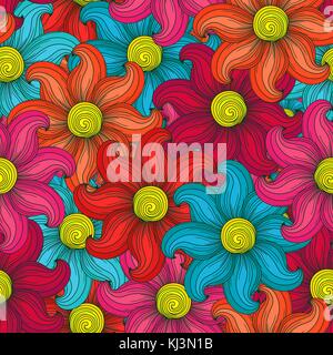 Vecteur florale multicolore avec motif fleurs stylisées en rouge, rose, bleu, orange et jaune Illustration de Vecteur