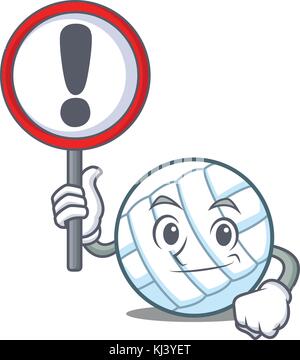 Signe avec volley ball cartoon caractère Illustration de Vecteur