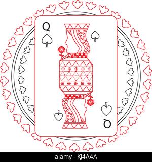 Forme ronde de carte à jouer poker caractère queen Illustration de Vecteur