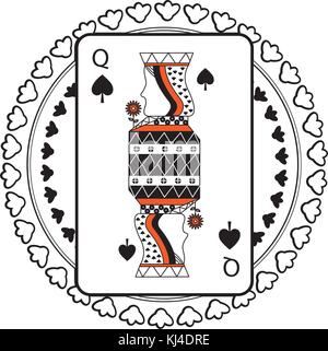 Forme ronde de carte à jouer poker caractère queen Illustration de Vecteur