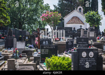 Cimetière de Gvozden Brijeg dans la ville de Celuga, banlieue de la ville côtière de Bar, dans le sud du Monténégro Banque D'Images