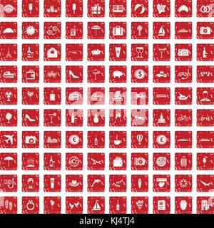 Miel 100 icons set rouge grunge Illustration de Vecteur