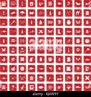 Les insectes 100 icons set rouge grunge Illustration de Vecteur