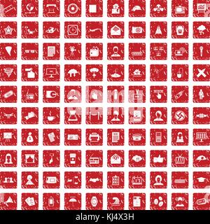 Journaliste 100 icons set rouge grunge Illustration de Vecteur