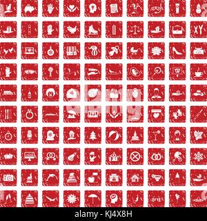 100 joie icons set rouge grunge Illustration de Vecteur