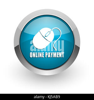 Paiement en ligne blue silver chrome métallique border web et mobile de l'icône de téléphone sur fond blanc avec ombre Banque D'Images
