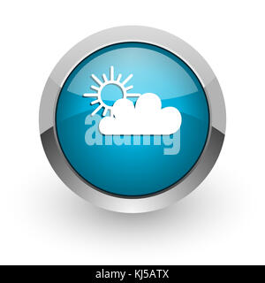 Nuage bleu argent métallisé bordure web et icône de téléphone portable sur fond blanc avec ombre Banque D'Images