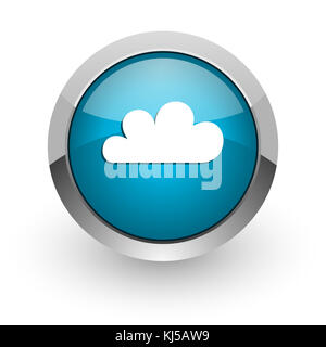 Nuage bleu argent métallisé bordure web et icône de téléphone portable sur fond blanc avec ombre Banque D'Images