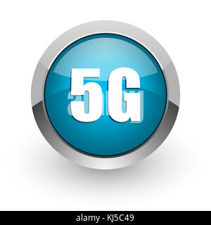 5g blue silver chrome métallique border web et mobile de l'icône de téléphone sur fond blanc avec ombre Banque D'Images