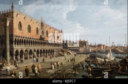 La peinture intitulée "Venise : le palais des Doges et de la Riva degli Schiavoni' par Canaletto (1697-1768) un peintre italien. En date du 18e siècle Banque D'Images